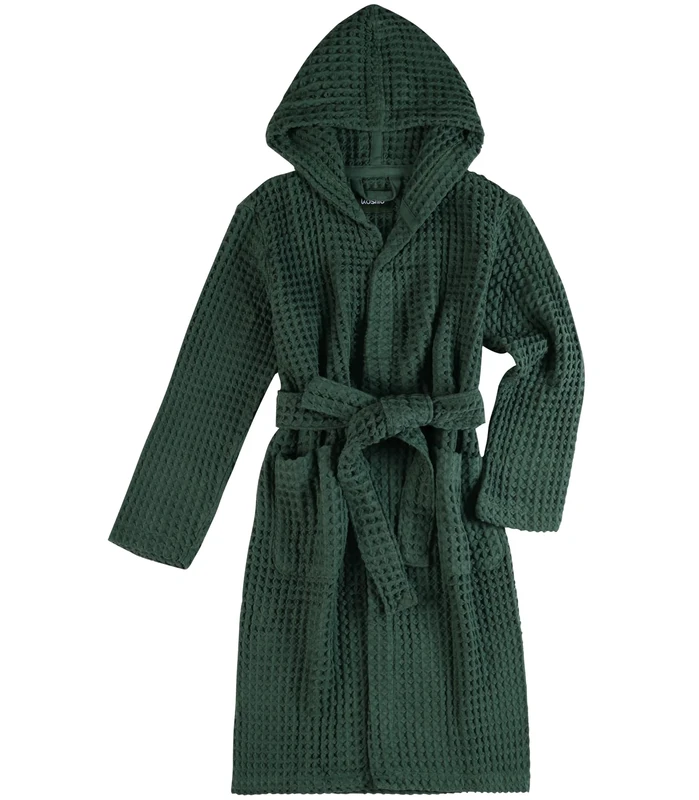 KOSMU Luxury Hotel & Spa Silk-infused Japanese Cotton Waffle Unisex Bathrobe (Hooded, Forest Green, 2XL/3XL)