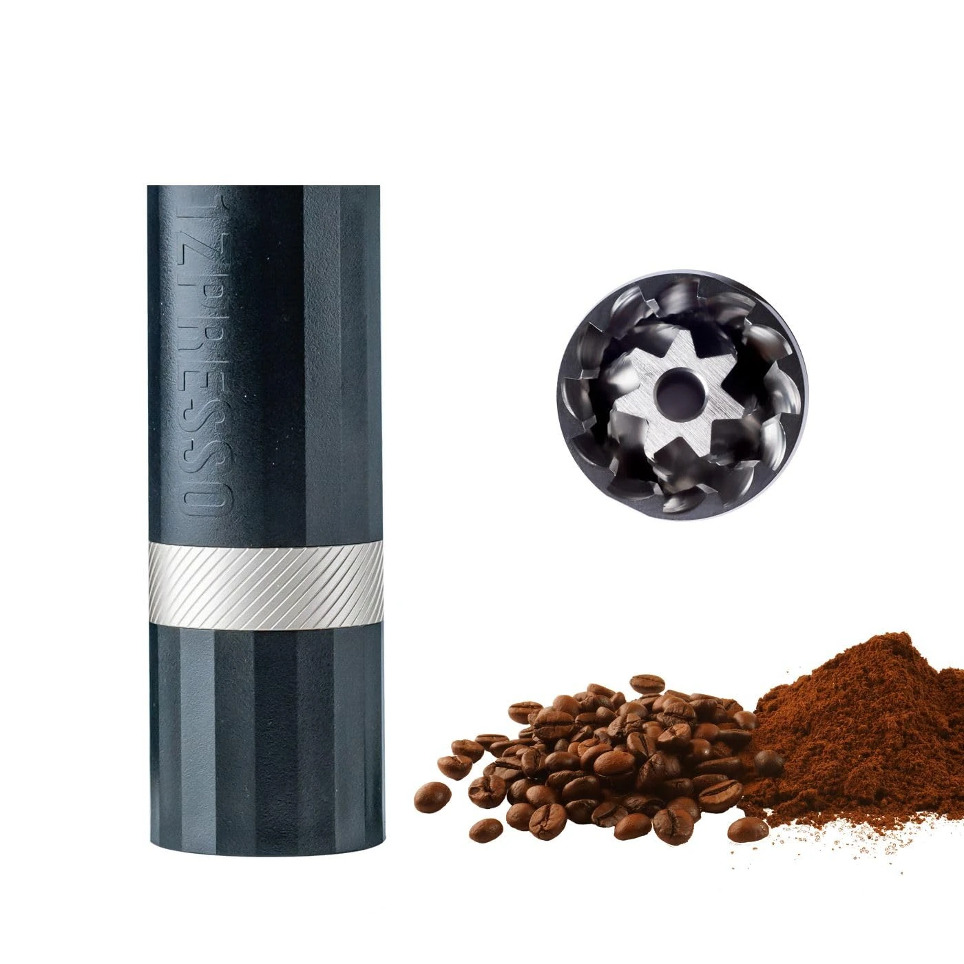 1Zpresso Q Air Manual Coffee Grinder Heptagonal Assembly Stainless Steel Conical Burr, Plastic casing, Lightweight, Travel Sized Fits in The Plunger of AeroPress, Numerical Adjustable Setting Black
