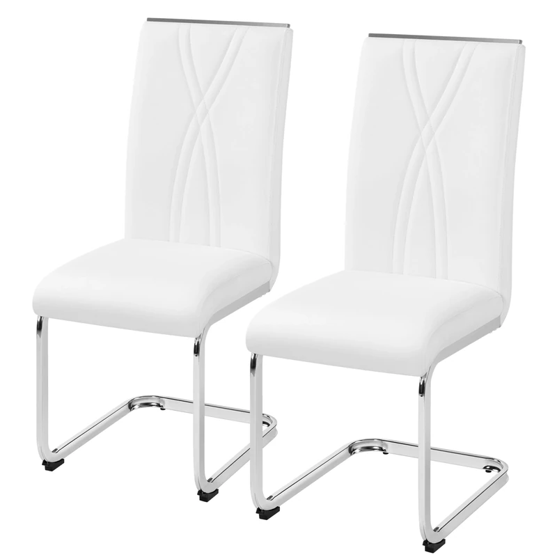 Yaheetech Dining Chairs Set of 2 Modern Kitchen Chairs with Faux Leather Seat and Sturdy Metal Legs for Dining Room, Kitchen, White