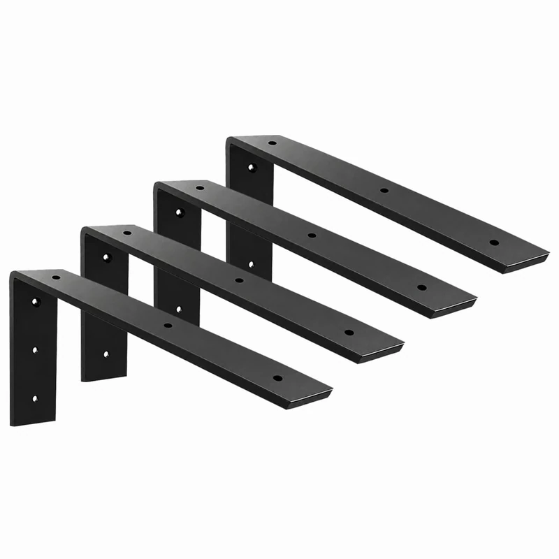 Winker Countertop Support Bracket 4 Pack Heavy Duty 3/8" Thick Hidden L Shelf Bracket 20" x 8" x 2.5" Metal Corbels for Quartz/Granite/Wood/Concrete/Laminate Countertops, Black (6 Hole)