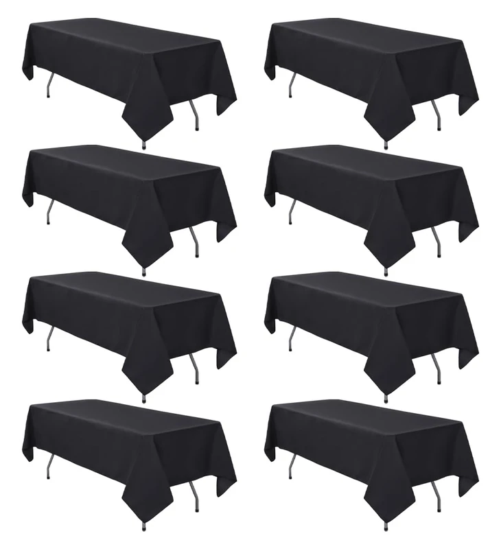 8 Pack Black Tablecloths 60 x 126 Inch Rectangle For 8 Foot Tables