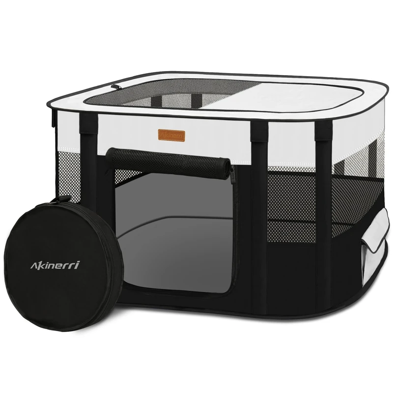 Dog Playpen - Foldable Cat Play Pens for Pubby, Kitten, Rabbit, Portable Pet Tent with Carring Bag for Indoor/Outdoor Travel Camping Black X-Large