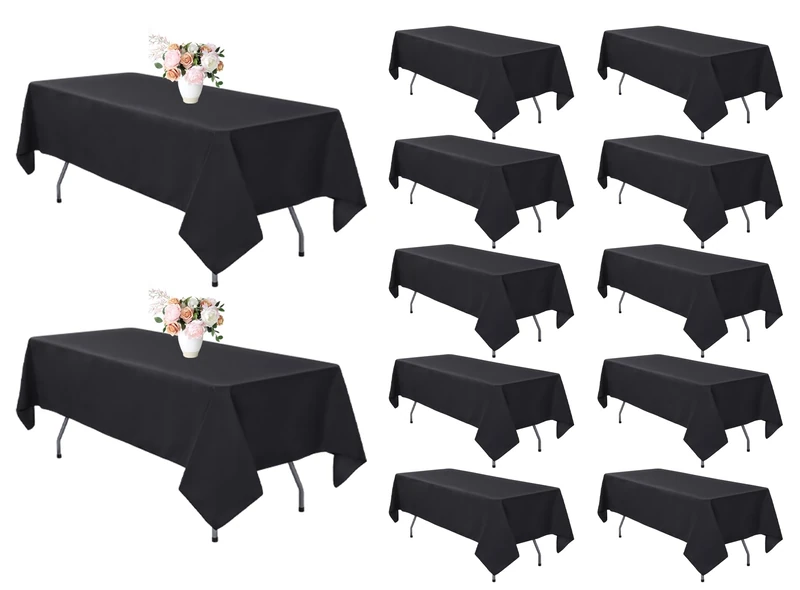 12 Pack Black Tablecloths 60 x 126 Inch Rectangle For 8 Foot Tables