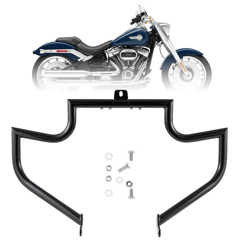 Kinglemc Crash Bar Engine Guard Highway Bar for Harley Davidson Softail FL Deluxe Fat Boy Slim Heritage Springer Classic Cross Bones 2000-2017 (Softail2000-2017-Ordinary Style-Gloss Black)