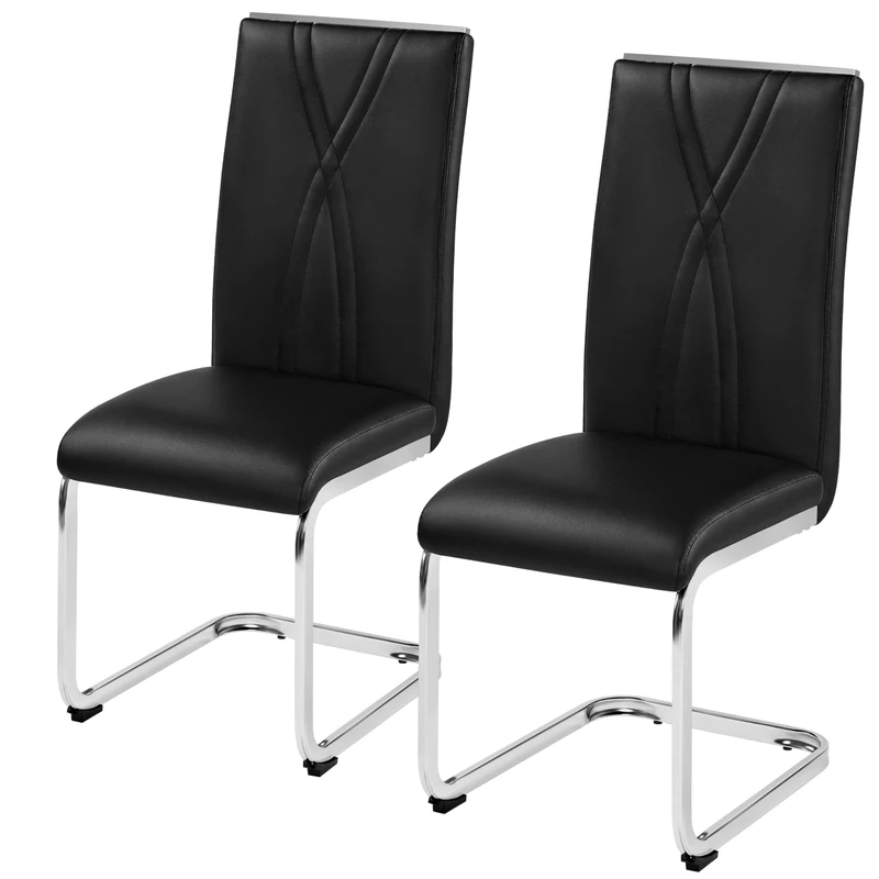 Yaheetech Dining Chairs Set of 2 Modern Kitchen Chairs with Faux Leather Seat and Sturdy Metal Legs for Dining Room, Kitchen, Black