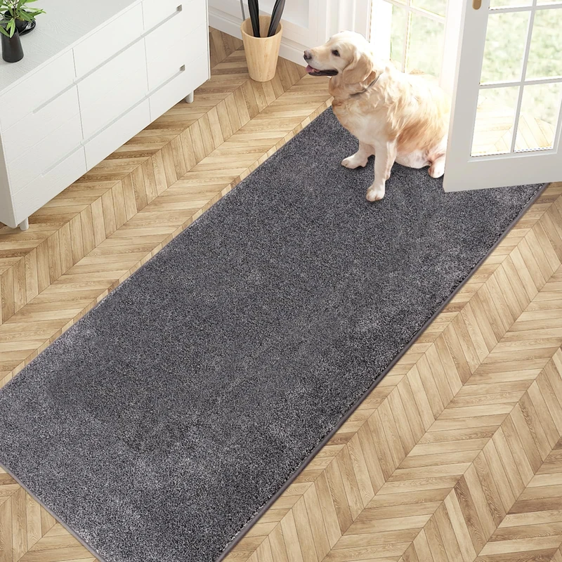 PURRUGS Dirt Trapping Door Mat 80 x 178 cm, Non-Slip Machine Washable Entrance Mat, Dog Doormat, Super Absorbent Entry Rug for Front Door, Back Door, Muddy Shoes and Paws, Light Grey-Dark Grey