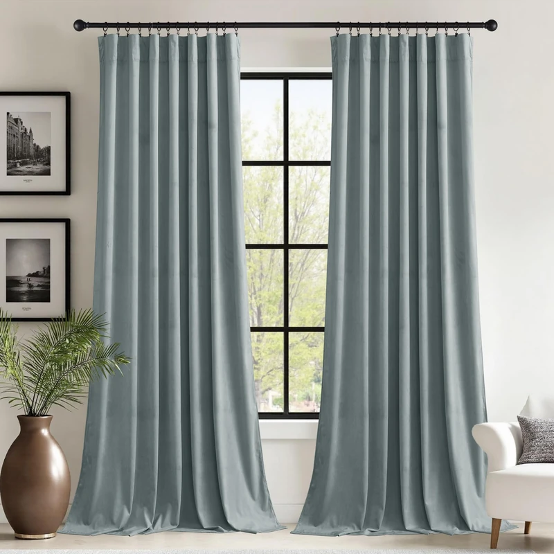 StangH Nursery Kids Stone Blue Curtains Super Soft Velvet Thermal Insulated Sliding Door Panels Thick Privacy Room Dividers for Dining Living Room/Patio, W62 x L96, 2 Panels
