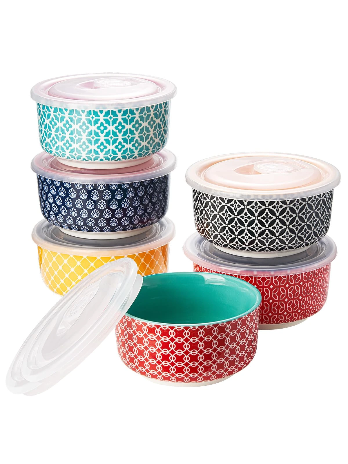 DOWAN Ramekins with Lids, 4 OZ Porcelain Ramekin Dishes for Creme Brulee Soufflé, Egg Mould, Muffin Cases, Mini Dip Bowl, Baking Bowl for Oven & Air Fryer, Vibrant Joy-Pack of 6