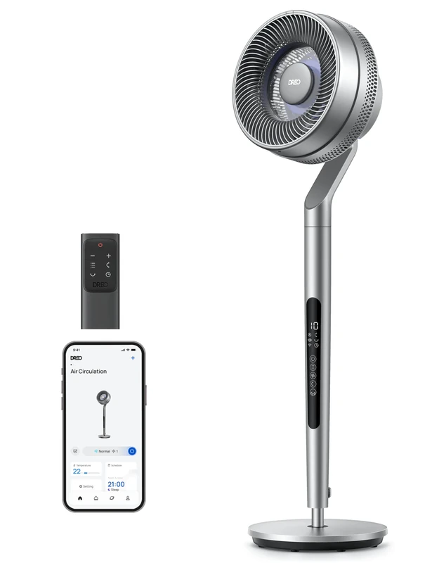 Dreo Pedestal Fan with Smart Control, 40-44" Adjustable Height, DC Quiet Fans for Bedroom, 120°+85° Omni-Directional Oscillating Fan, 100ft Airflow, 10 Speeds, 6 Modes, 12H Timer, 23db, Wi-Fi/Voice