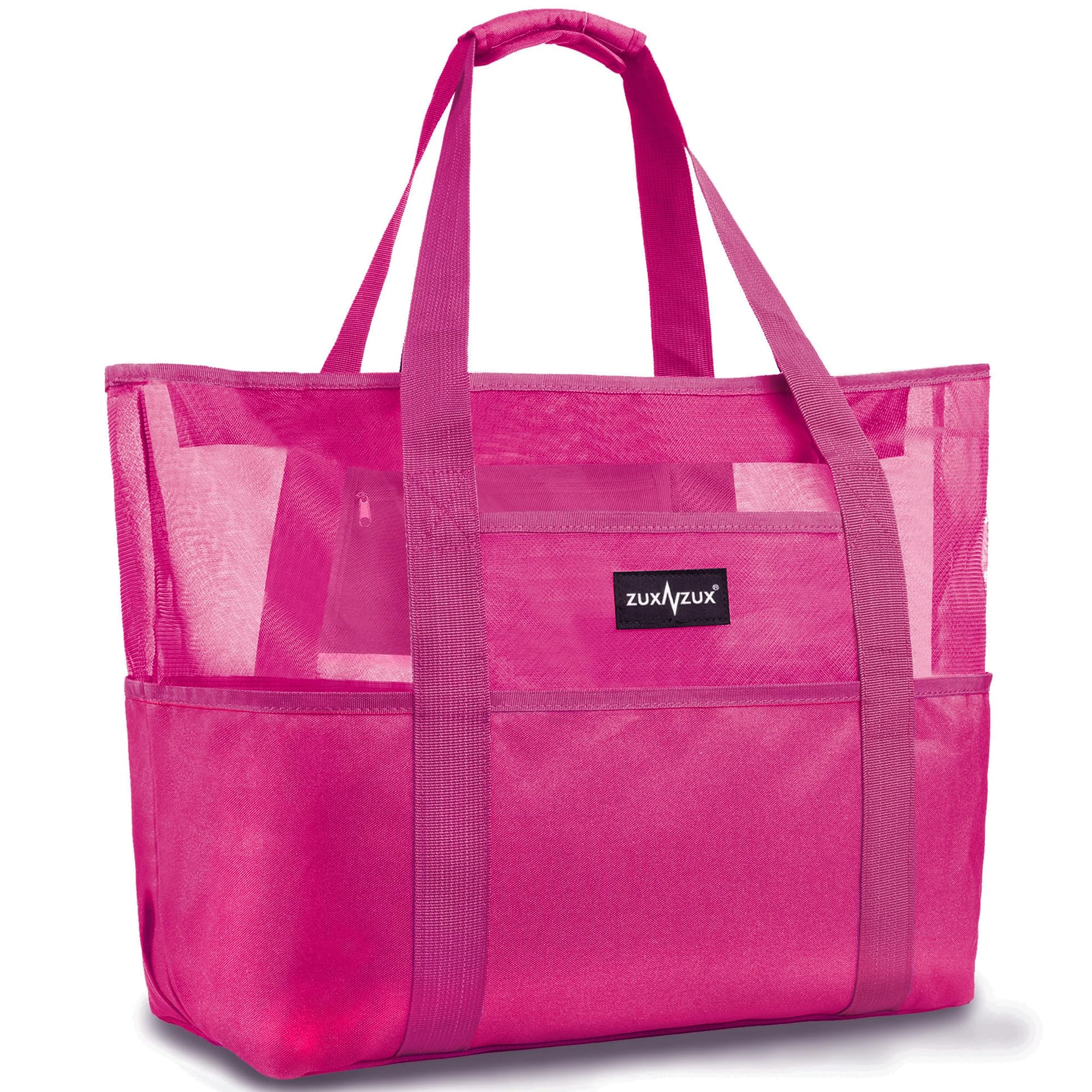 ZUXNZUX Mesh Beach Bag, Large Waterproof Beach Tote Bag with Zipper, Oversized Foldable Lightweight Family Swim Bag Vacation