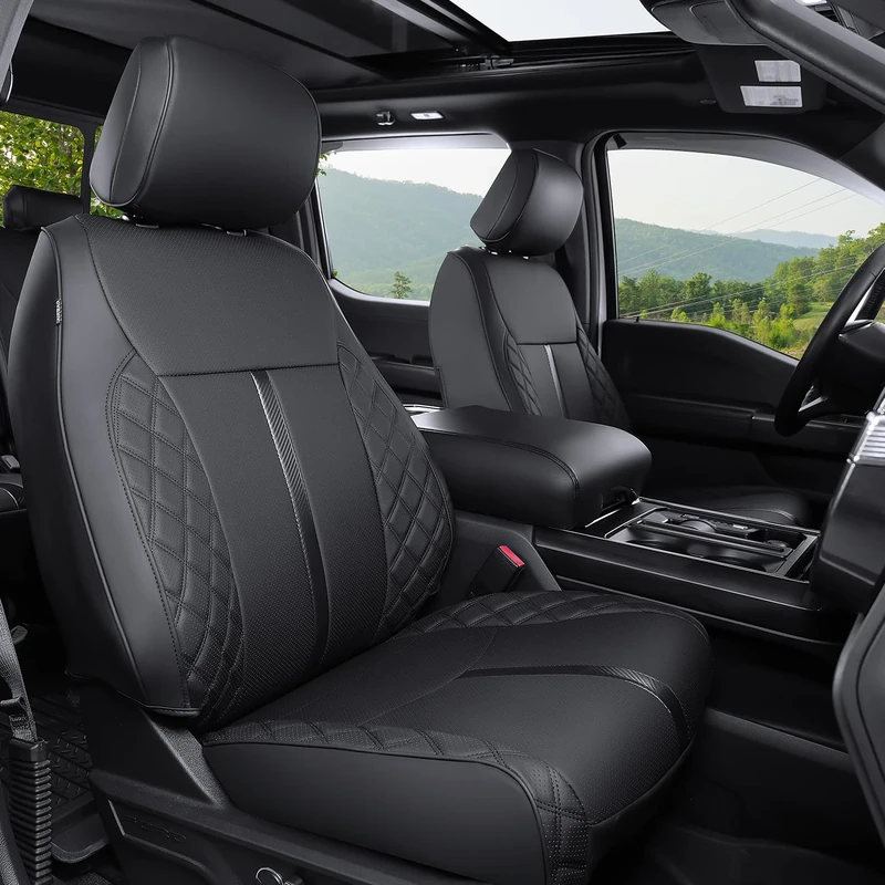 WeatherWard for Ford F150 Seat Covers 2015-2023 2024, Waterproof Truck Seat Covers for Ford F150 Accessories SuperCrew/CrewCab (XL/XLT) Black, Full Set