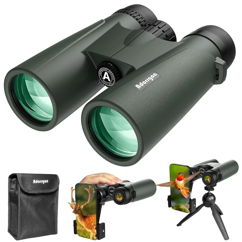 Adorrgon 15x45 HD Binoculars for Adults High Powered with Phone Adapter, Tripod and Tripod Adapter - Large View Binoculars with Clear Low Light Vision for Bird Watching Cruise Travel