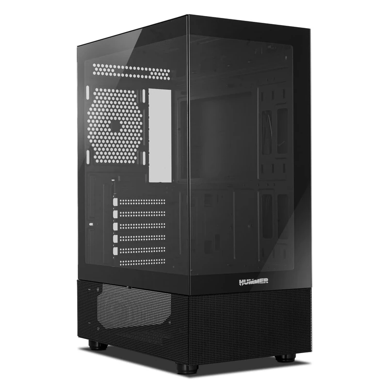 NOX XTREME PRODUCTS Hummer Vision Black - Semitower ATX, M-ATX, Tempered Glass Side and Front Panel, Space for 5 Fans, Compatible with Graphics Cards up to 300 mm, USB 3.0, Black