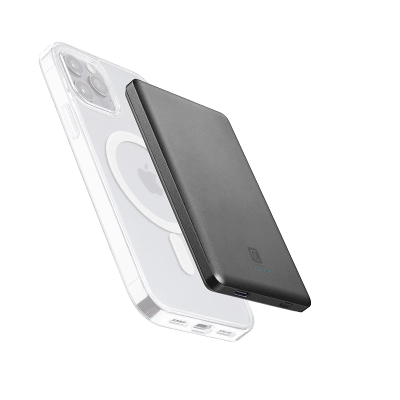 Cellularline - Power Bank MAG Lite 5000 - Portable Wireless Charger 5000mAh - Mag Safe Technology - 7.5W Wireless Charging - Grey