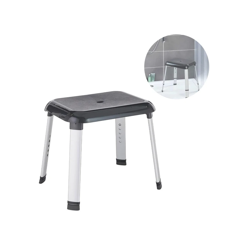 Adjustable Shower Stool – Safety Stool for Bathtub, Capacity up to 130 kg, Polypropylene, 128 x 42 – 52 x 39.5 cm, Grey - Image 1