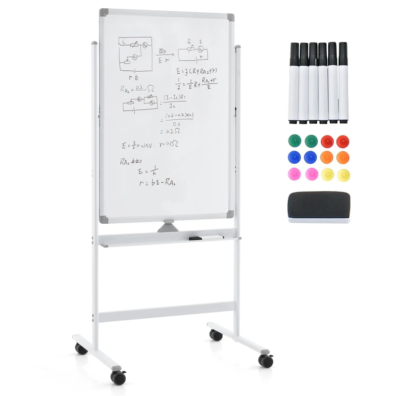 CASART Flip Chart Easel Whiteboard, Double-Sided Magnetic Dry Erase Board with Stand, Eraser, Magnets & Makers, Height Adjustable Mobile Whiteboard for Office Classroom (White, 60 x 90cm)
