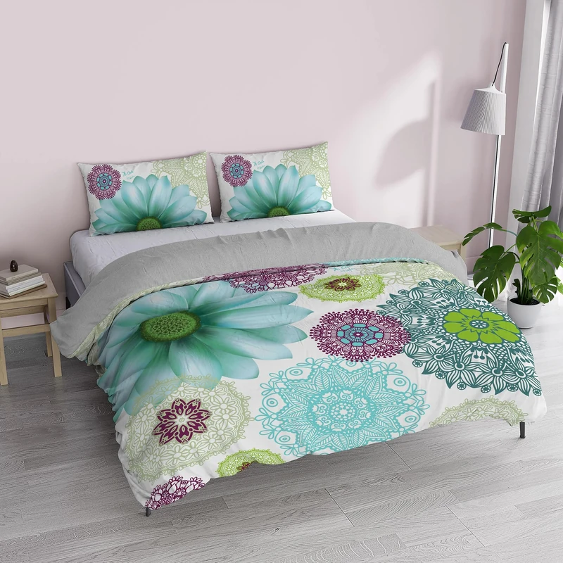 Italian Bed Linen Duvet Cover Set, 100% Cotton, Digital Print KI-OSA, KIO-621, Double