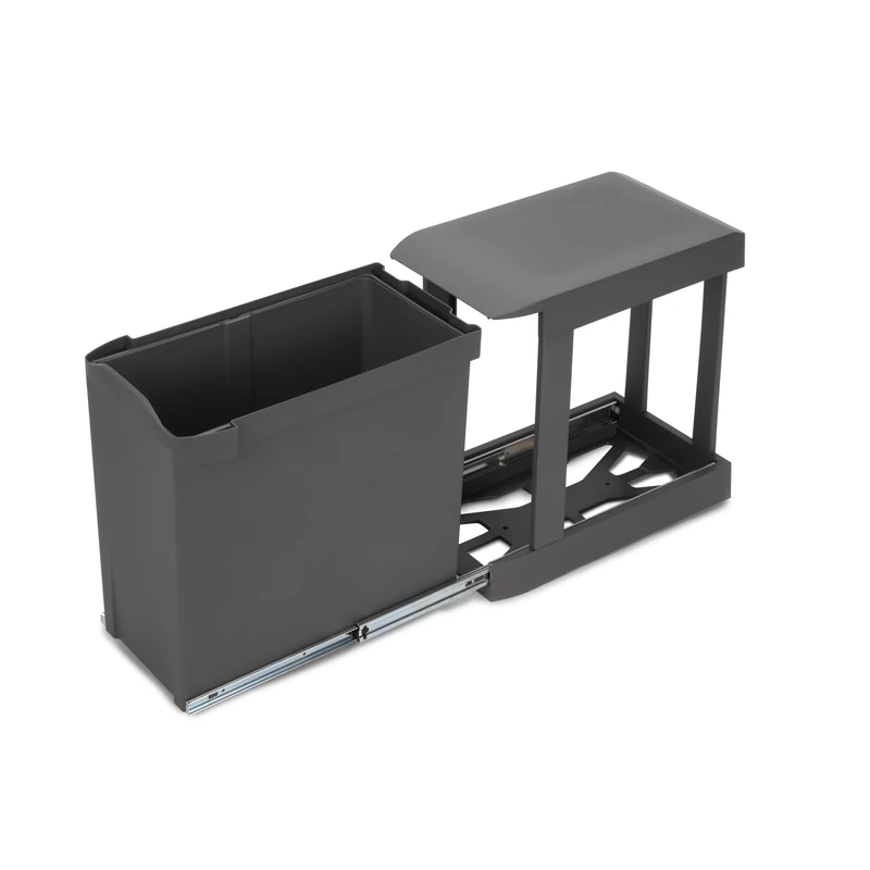 Emuca - Recycling bins for kitchen, 1 x 30L, lower fixing and automatic removal, Steel and Plastic, Anthracite grey