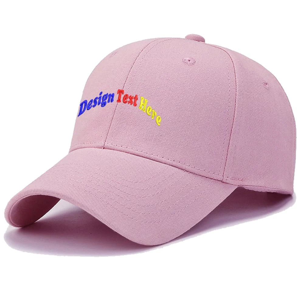 Customized Personalized Design Embroidered Your Logo & Text Unisex Baseball Hat Custom Adjustable Strapback Baseball Dad Cap Pink