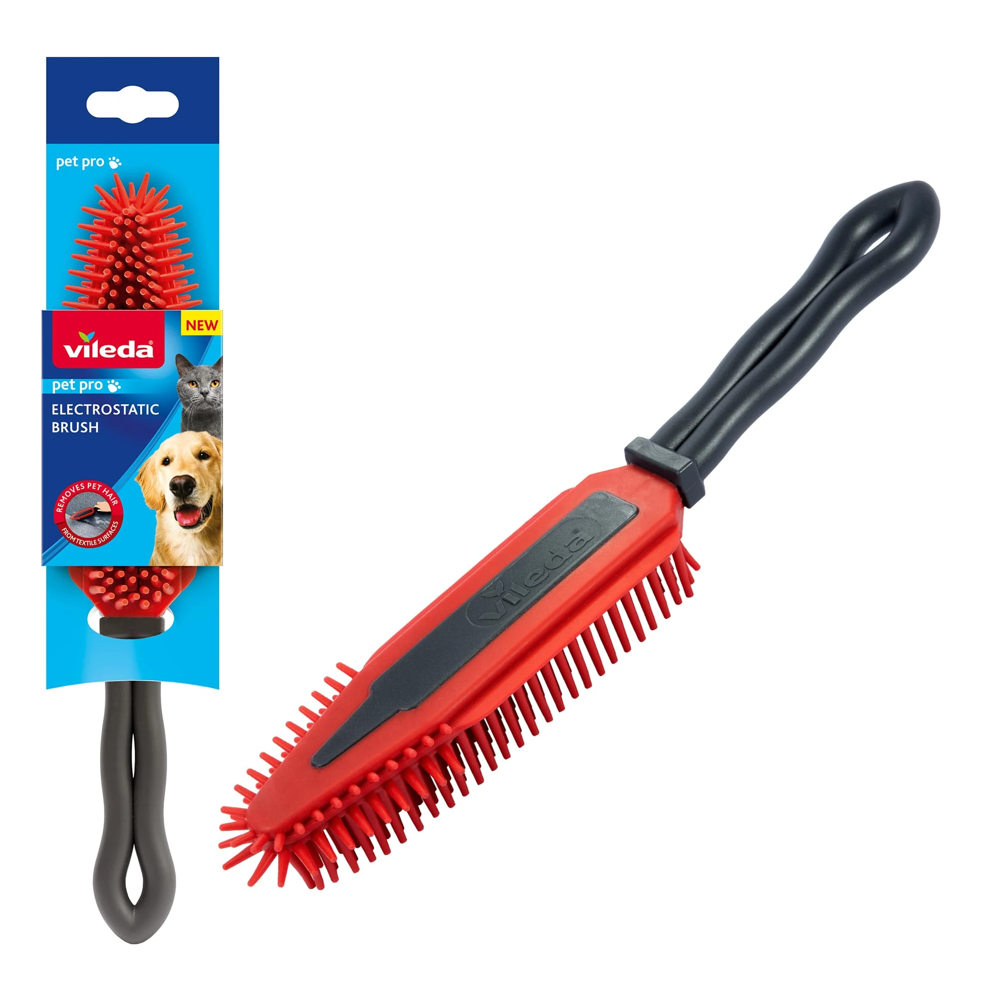 Vileda Pet Pro Electrostatic Brush Ideal for Pet Hair Removal from Carpets and Furnishings Small Spaces Rubber Brush for Pets Hair Washable and Long Lasting