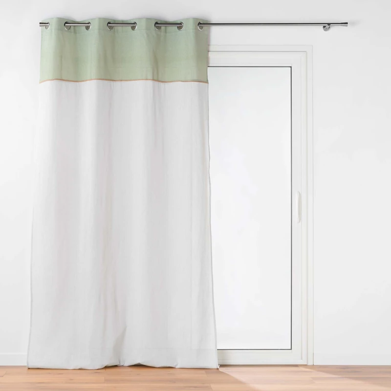 Douceur d'Intérieur, Janara Sage Net Curtain with Eyelets (140 x 240 cm) Sandblasted with Polycotton and Jute Top