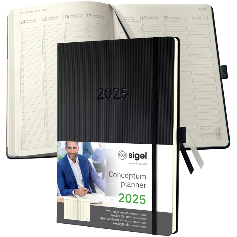 Sigel Conceptum Weekly Planner 2025 - A4+ Black Hardcover