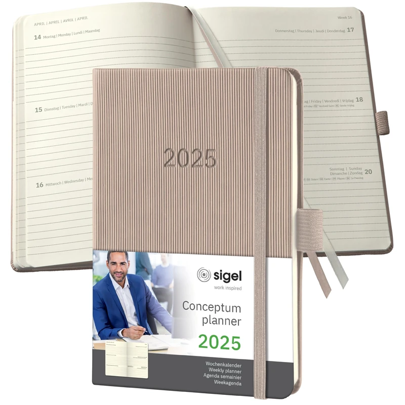 SIGEL C2561 Conceptum Weekly Planner 2025, Approx. A6, Taupe, hardcover, 2 Pages = 1 Week, 176 Pages