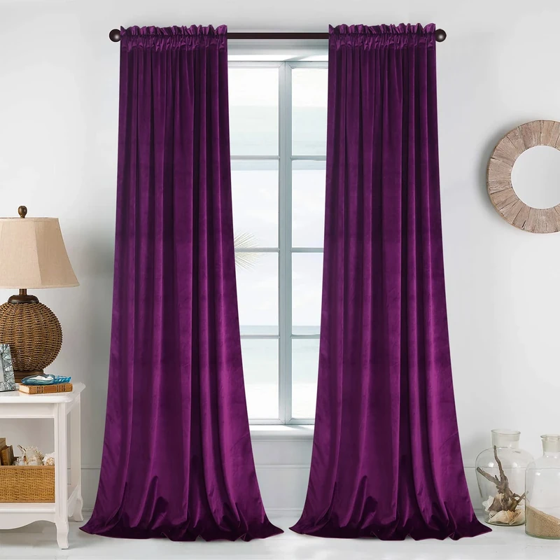Roslynwood, Orchid Purple Velvet Curtains Extra Long Window Curtains with Rod Pocket Elegant Home Decor for Living Dining Room Office Theatre Hallway 52 x 120 Inch 2