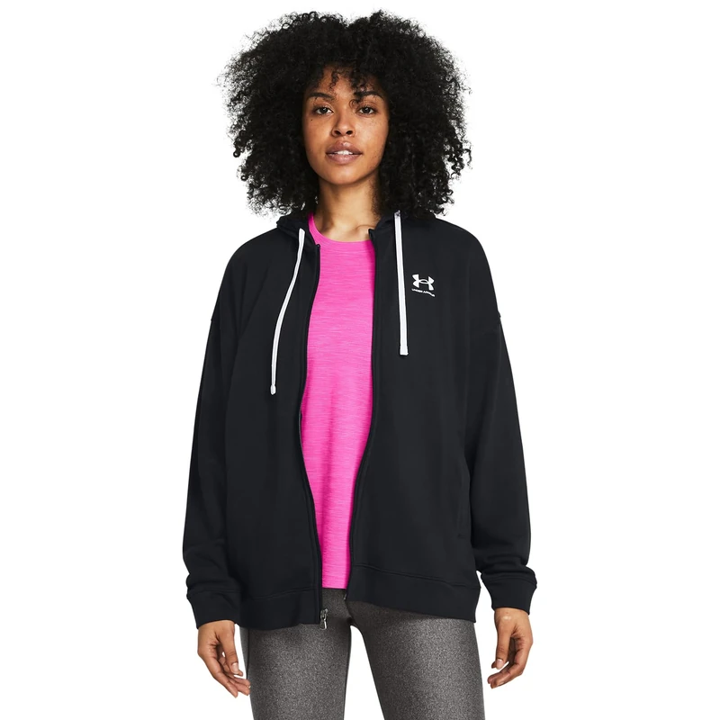 Under Armour Women's UA Rival Terry OS FZ Hooded Shirt Black