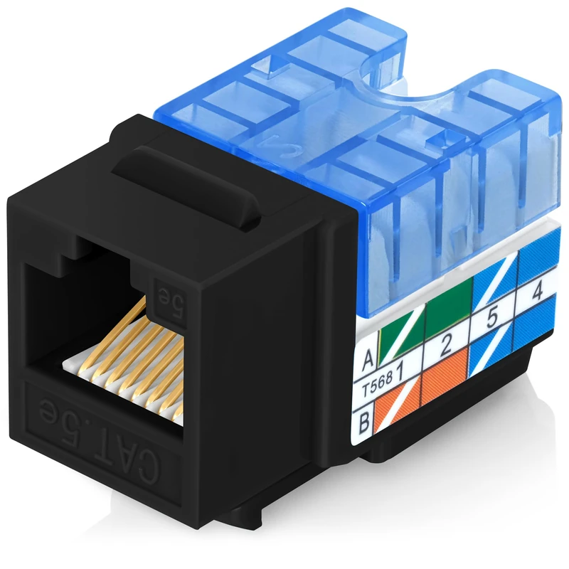 Everest 90 Degree RJ45 Cat5e Keystone Jacks Slim Profile 50-Pack Black