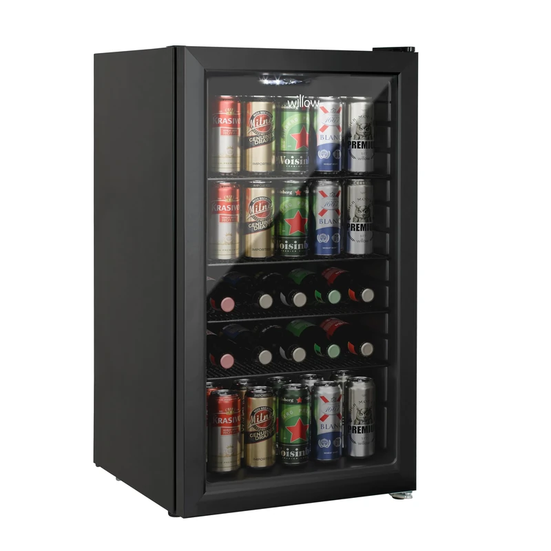 Willow WBC98B 98L Freestanding Undercounter Beverage Cooler with Triple Glazed Glass Door, Adjustable Thermostat, 2 Years Warranty - Black