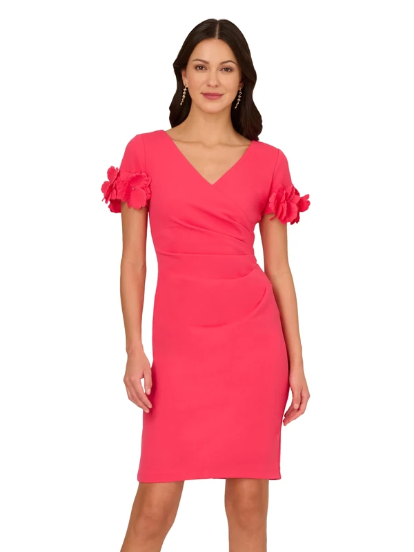 Adrianna Papell Women's Knit Crepe Short Dress, Petunia, 18