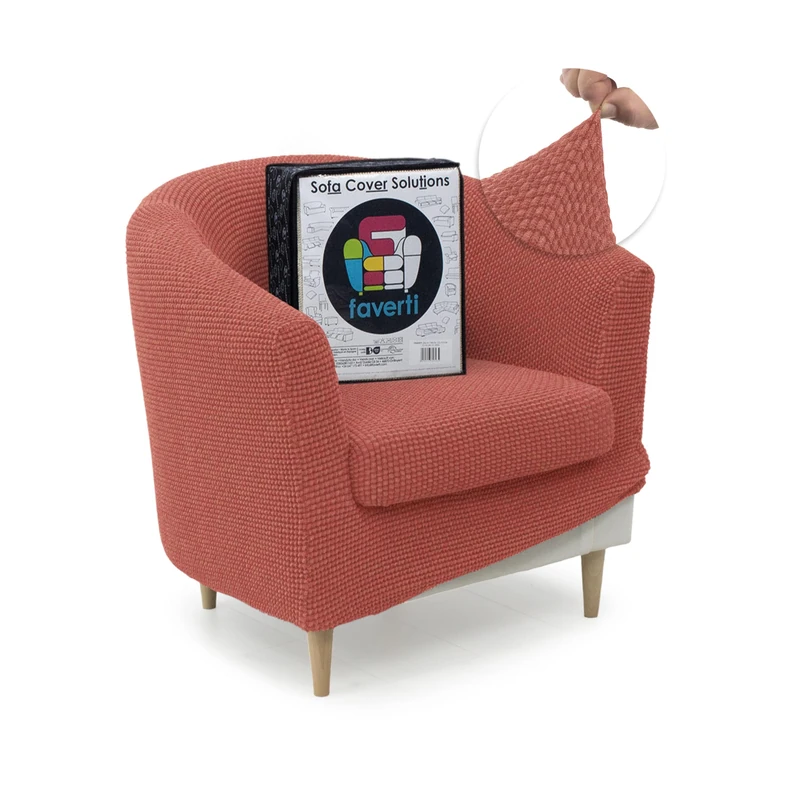 FAVERTI® Super Elastic Club Armchair Cover with Seat Cover, Compatible with IKEA TULLSTA and BAKLA Armchairs | Model NOVELE | Coral | Quality Jacquard Cotton Feel Fabric