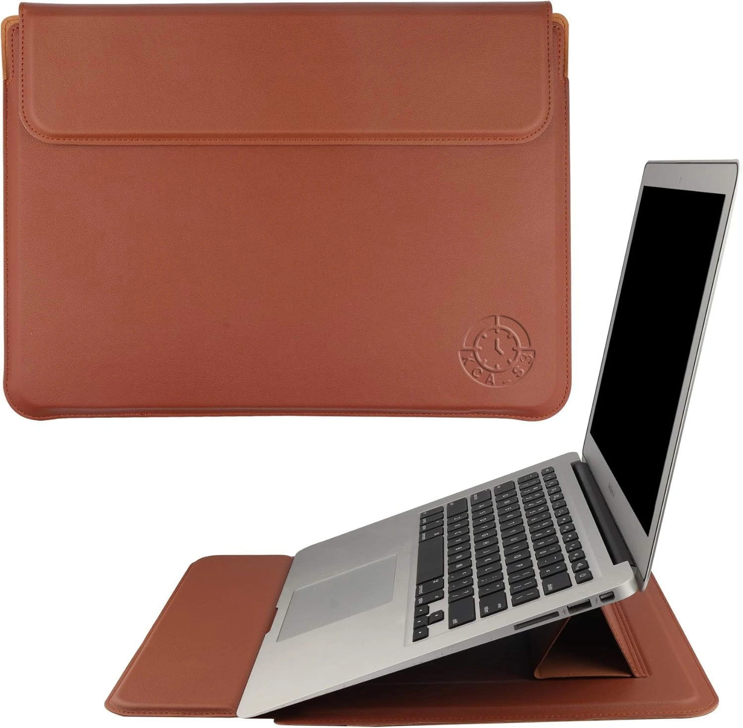 Colour Brown Laptop Sleeve 11-13.3 Inch for chromebook Samsung go MacBook air Dell XPS Protective Leather Case Waterproof Shockproof Magnetic Closure Adjustable Stand Slim Fit Business NOT for 14-16”