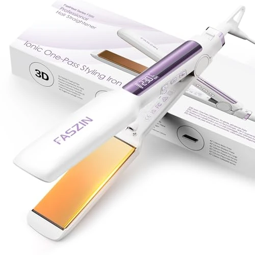 Faszin Professional Hair Straighteners, 42mm Wide Plate Titanium Negative Ion Flat Iron, 30s Rapid Heating, 11 Adjustable Temperature Levels (130-230℃), Real-time Temperature Display-Grey White