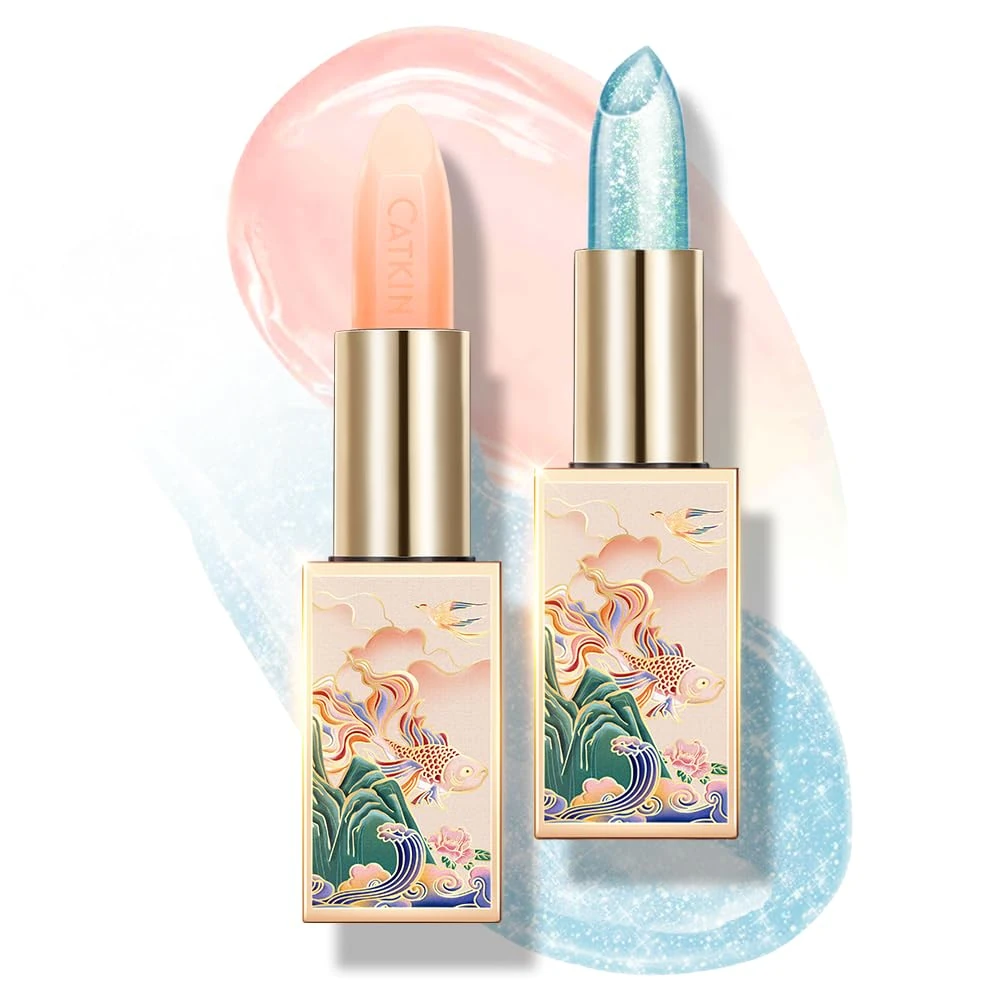 CATKIN Moonlight Lip Balm, Natural Color Change Tinted Lip Balm, Chapstick Lip Balms with Vitamin E for 8h Moisture for Dry Cracked Lips, 3.5g, 2pcs (01+08)