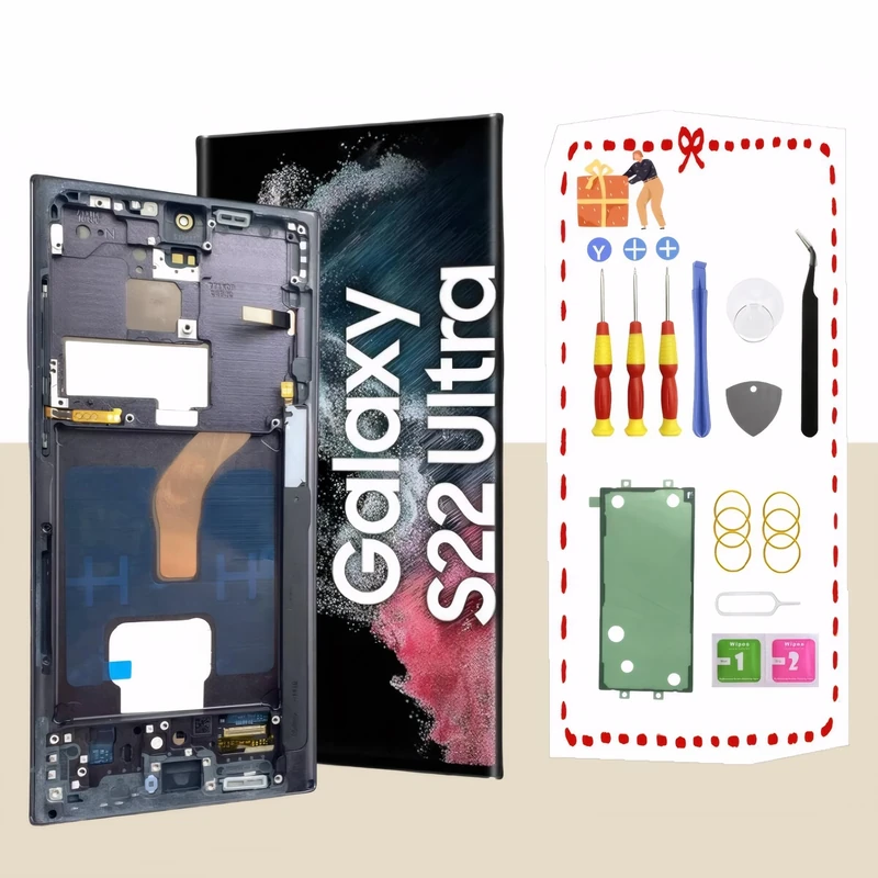 LNONLS OLED for Samsung Galaxy S22 Ultra 5G LCD Display Screen Assembly Replacement for Samsung S22 Ultra Touch Digitizer Screen with Frame Toolkits S908U S908A US Version Black - Image 1