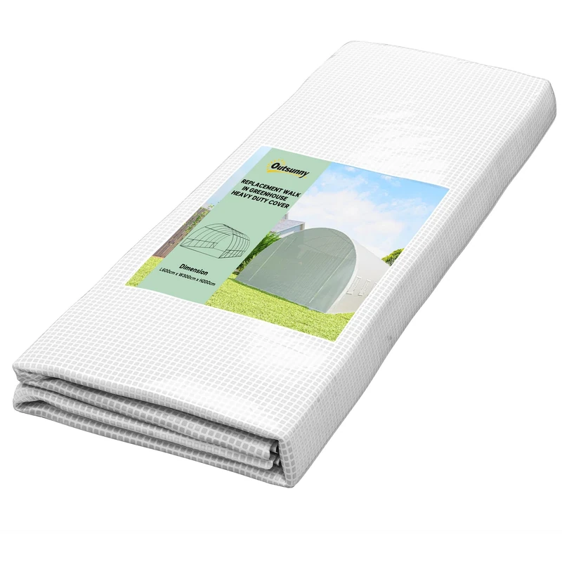 Outsunny 6 x 3 x 2m Polytunnel Greenhouse Replacement Cover ONLY Winter Garden Plant PE Cover for Tunnel Walk-in Greenhouse with Roll-up Windows Door Outdoor, White