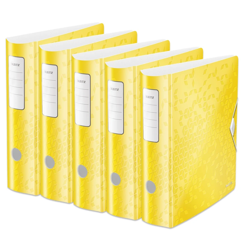Leitz A4 Lever Arch File Active, Yellow, Curved Spine 75mm Width, Elastic Fastening, Light polyfoam, Wow Range, 11060016