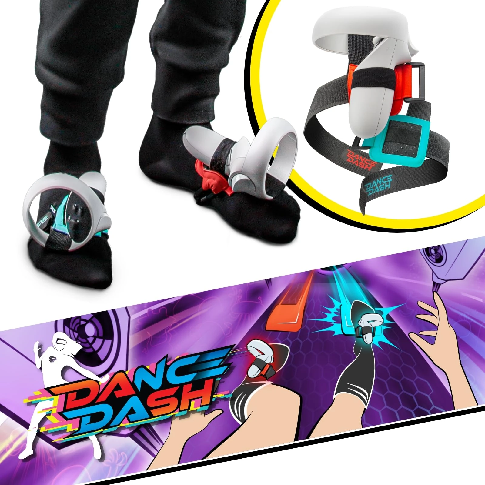 Rebuff Reality Trackstraps for Meta Quest Controller + Dance Dash Game Demo Card, Compatible with Quest 2&Pro, Rift S, Full Body Immersion VR Accessory for Rezzil, Final Soccer, Feet saber