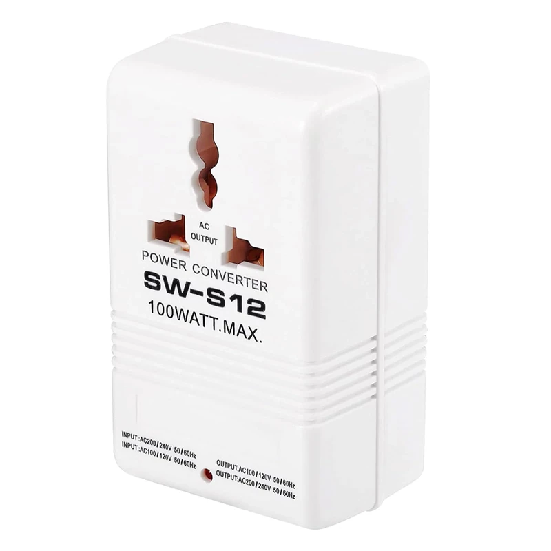 110V to 220V Step Up & Down Power Voltage Converter Watt Transformer for Travel (White, 100W)
