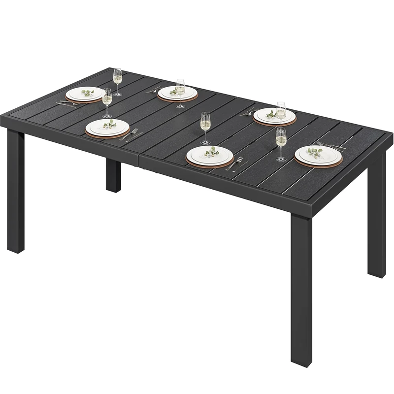 YITAHOME Garden Dining Table 140x90cm Outdoor Table with WPC Wood Top & Aluminum Frame, E-Coating Patio Table for Lawn, Camping – Lightweight Design（Black）