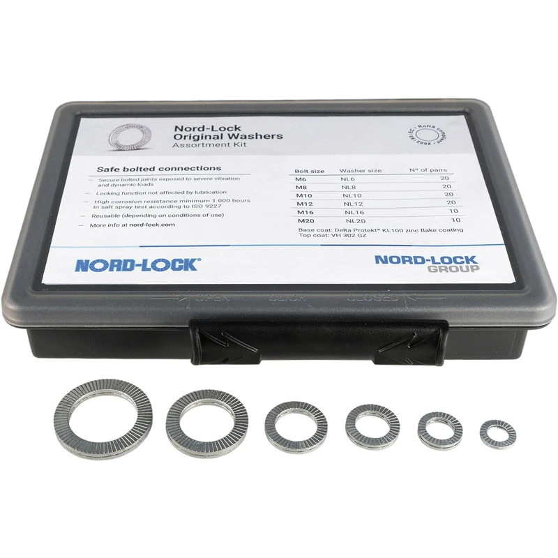 Nord-Lock Steel Locking Washers 100 Pairs in Storage Box Sizes M6, M8, M10, M12, M16, M20