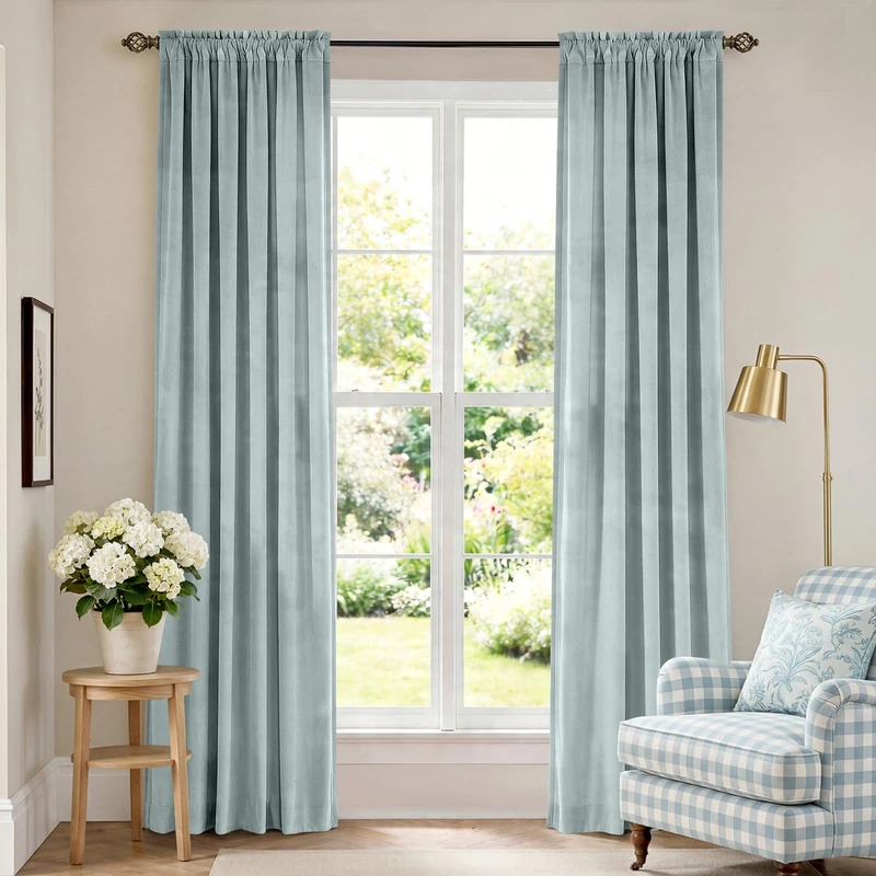 Lazzzy Velvet Blackout Curtains Thermal Insulated Room Window Drapes Super Soft Luxury Curtains for Living Room Bedroom Rod Pocket 2 Panels, Misty Blue, 52" W x 84" L