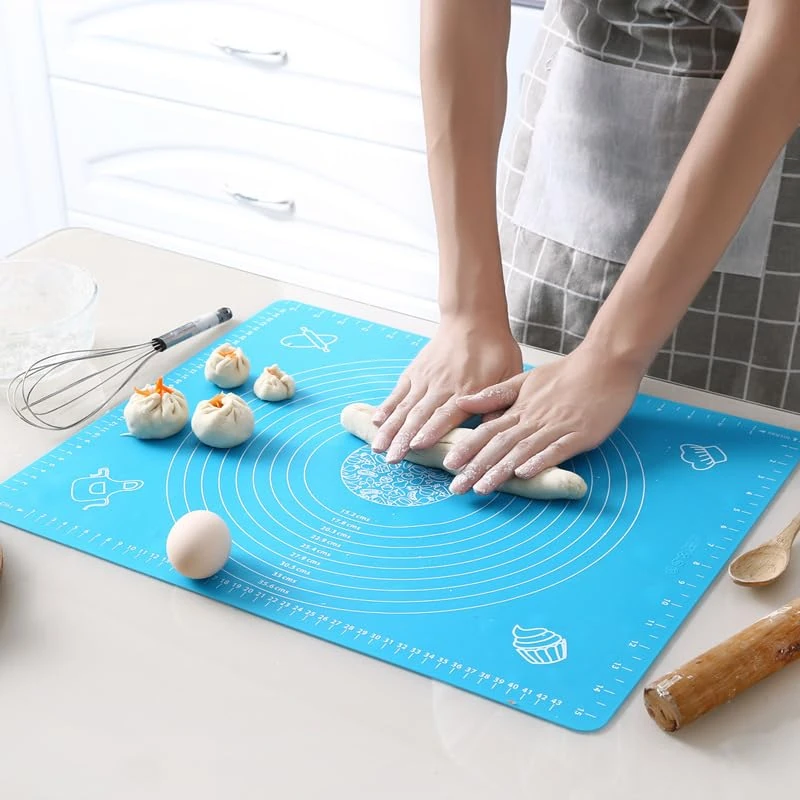 Silicone Baking Mat Non Stick Pastry Rolling Mat with Measurement 40×50cm Food Grade Silicone Dough Rolling Mat, BPA Free (Blue)