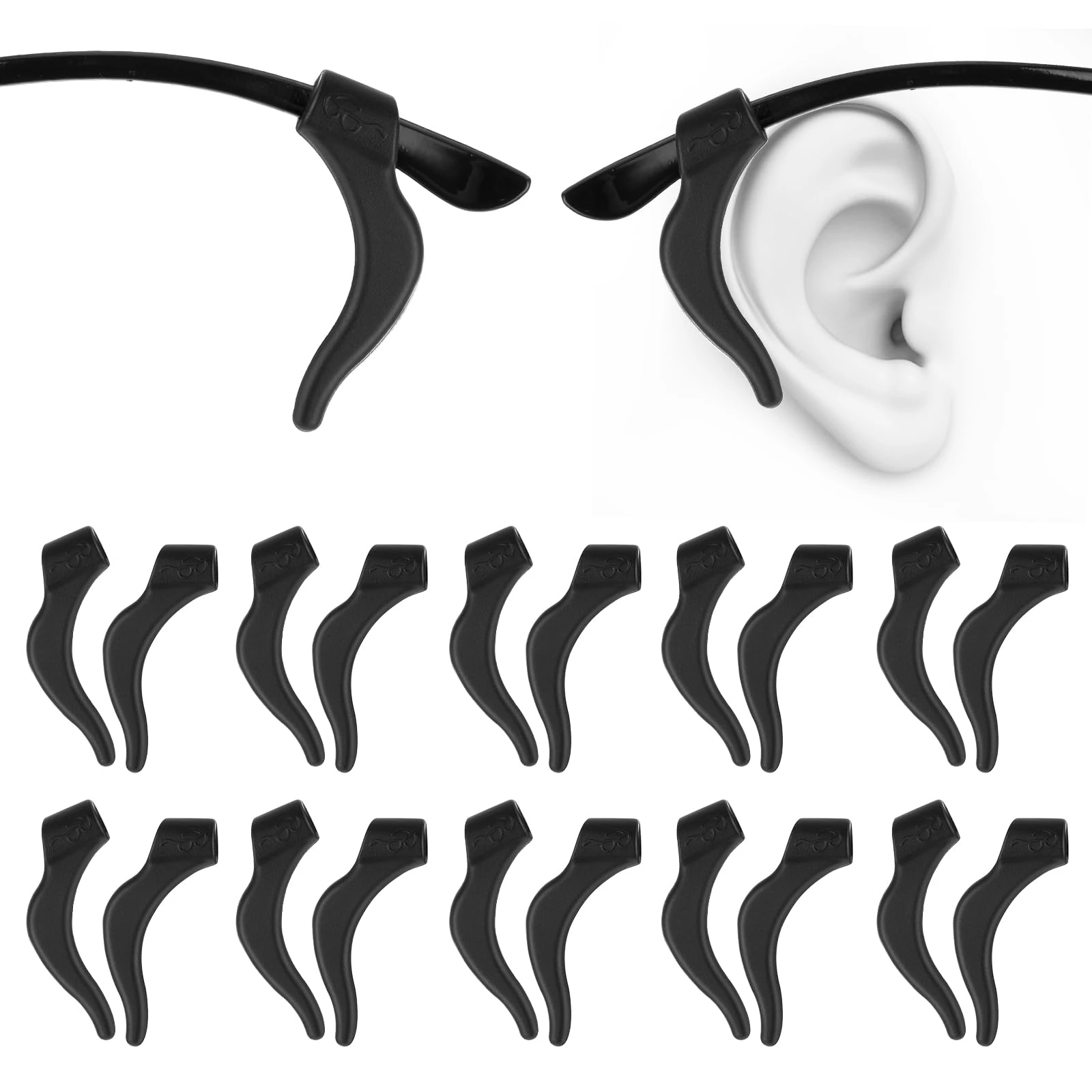 WLLHYF 10 Pairs Silicone Glasses Ear Cushion Grip Keep Glasses from Slipping Soft Comfortable Eyeglass Ear Hook Sleeve Clear Anti Slip Ear Grippers for Sunglasses Reading Glasses(Black) (balck)