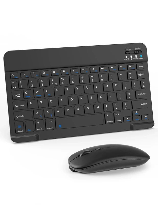 Lama Wireless Keyboard and Mouse - Ultra Slim, Rechargeable Universal Tablet Keyboard, Bluetooth for iPad/Tablet/iOS/Android/Windows/Laptops/Desktop Computers/Phones, Black