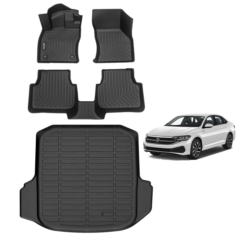 AIPOIL® Floor Mats & Cargo Liner Custom for 2019-2023 Volkswagen Jetta Fits 1st & 2nd Row丨TPE All Weather Protection Anti-Slip Automotive Floor Liners丨Full Set Automobile mats Accessories, Black