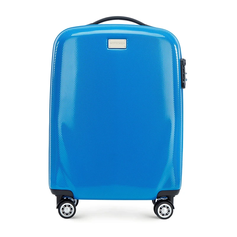 WITTCHEN PC Ultra Light Hand Luggage Small Suitcase Cabin Size Trolley Suitcase Travel Suitcase Polycarbonate Cabin Suitcase Four Wheels TSA Combination Lock Aluminum Telescopic Handle Size S Blue