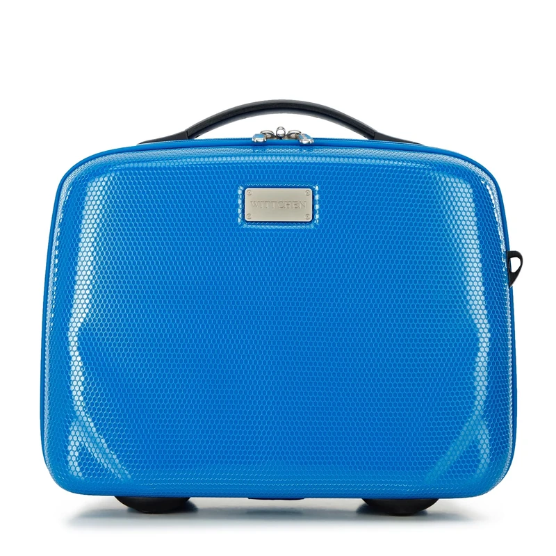 WITTCHEN PC Ultra Light Cosmetic Bag Cosmetic case Toiletry Bag Polycarbonate Beauty case Top Handle Adjustable Detachable Shoulder Strap Size XS Blue
